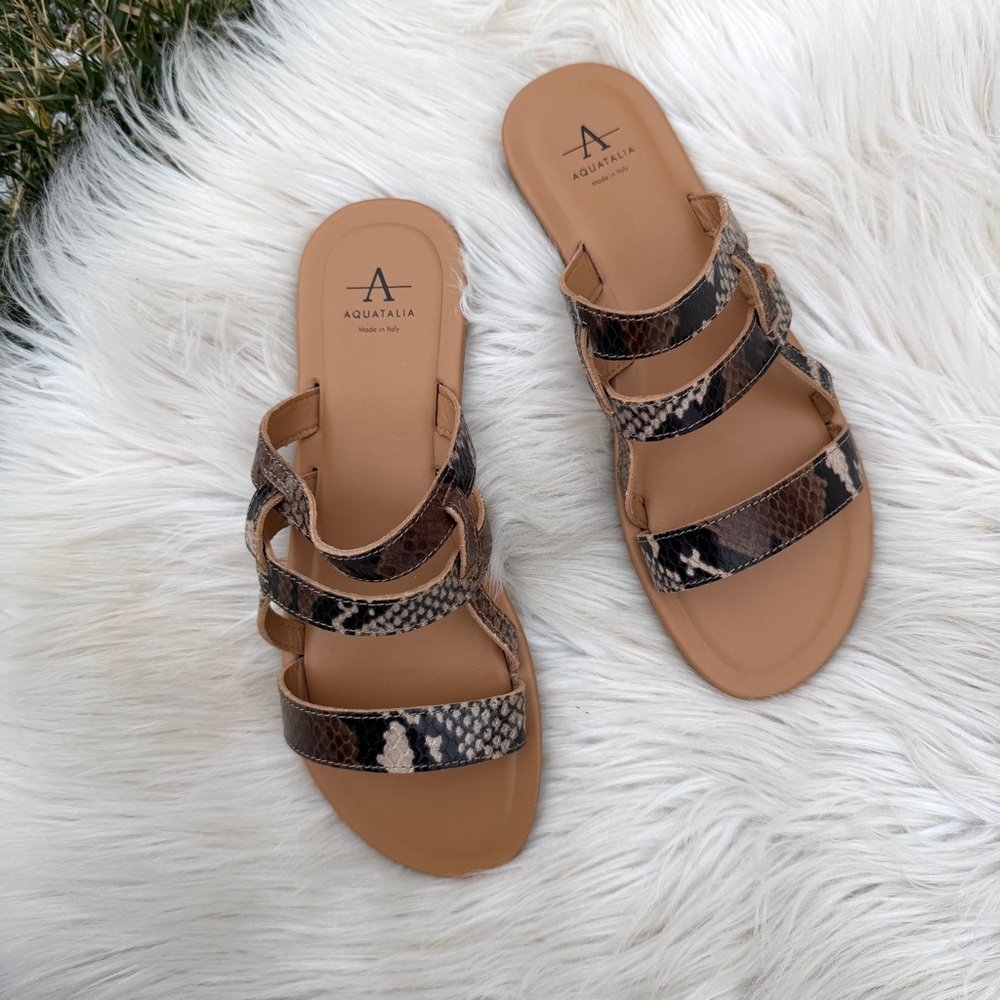 Aquatalia Abigayle Animal Snake Print Leather Sandals Slide Mule Slip-on 6 NEW